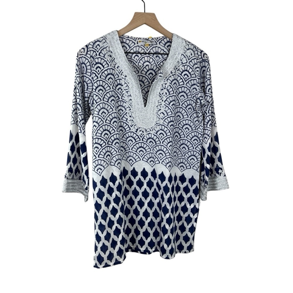 Roller Rabbit Casa Kurta Navy Fan Print Tunic